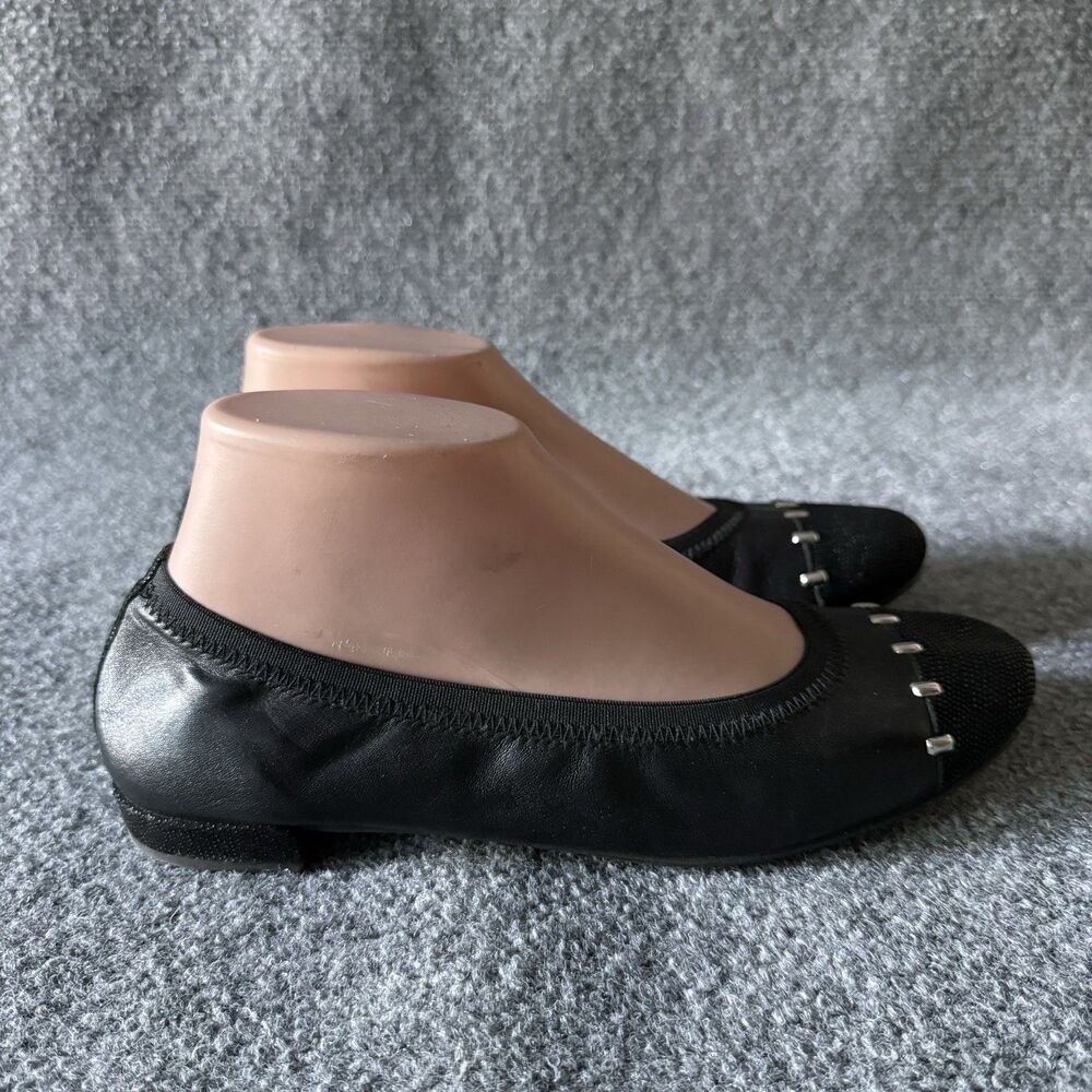 Stuart Weitzman Black Studded Cap Toe Slip-On Ballet Flat Leather Women's 7.5M - Picture 3 of 11